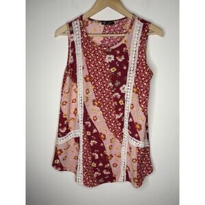 Vision USA Women Size S Sleeveless Blouse Top Flowers Crochet Cottagecore